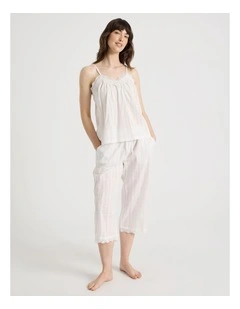 Seersucker Cami 3/4 Pant Pyjama Set in White