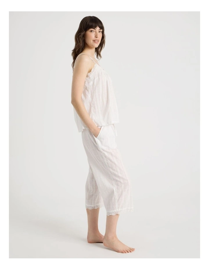 Seersucker Cami 3/4 Pant Pyjama Set in White image 3