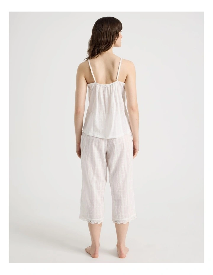 Seersucker Cami 3/4 Pant Pyjama Set in White image 6