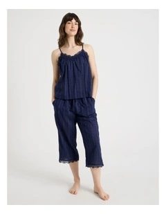 Seersucker Cami 3/4 Pant Pyjama Set in Navy