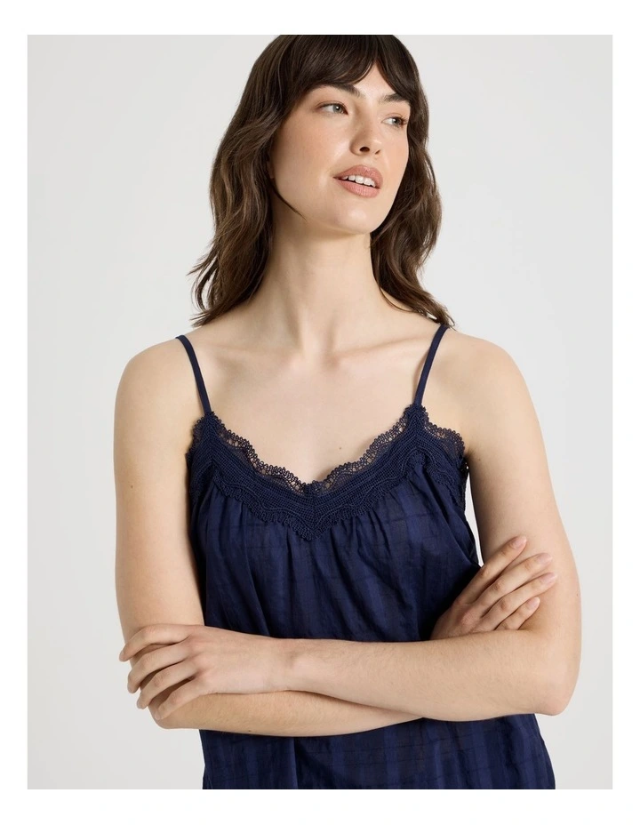 Seersucker Cami 3/4 Pant Pyjama Set in Navy image 2