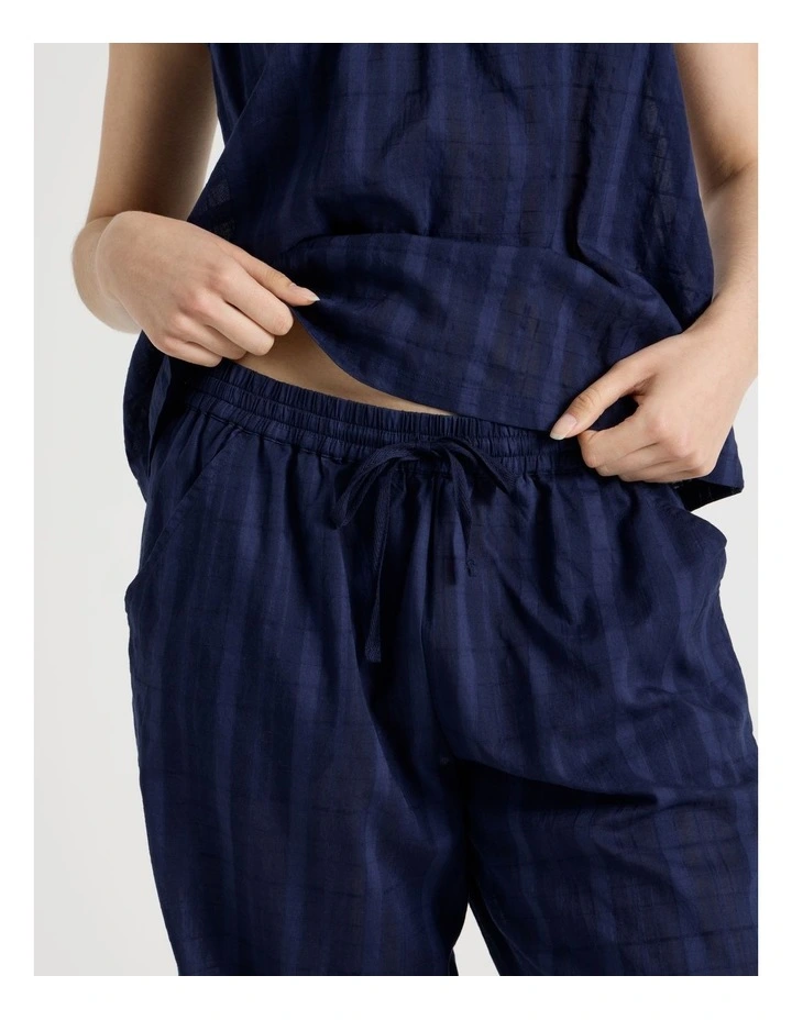 Seersucker Cami 3/4 Pant Pyjama Set in Navy image 4