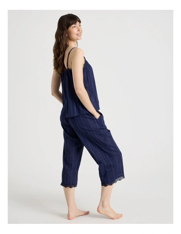 Seersucker Cami 3/4 Pant Pyjama Set in Navy image 5