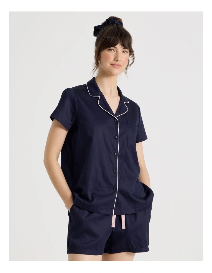 Cotton Sateen Short Sleeve Short Pant Gifting Pyjama Set in Navy image 1