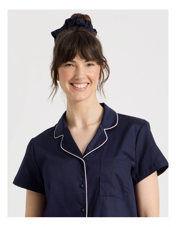 Cotton Sateen Short Sleeve Short Pant Gifting Pyjama Set in Navy image 3