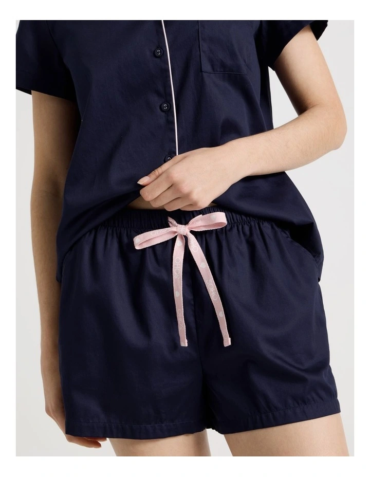 Cotton Sateen Short Sleeve Short Pant Gifting Pyjama Set in Navy image 4
