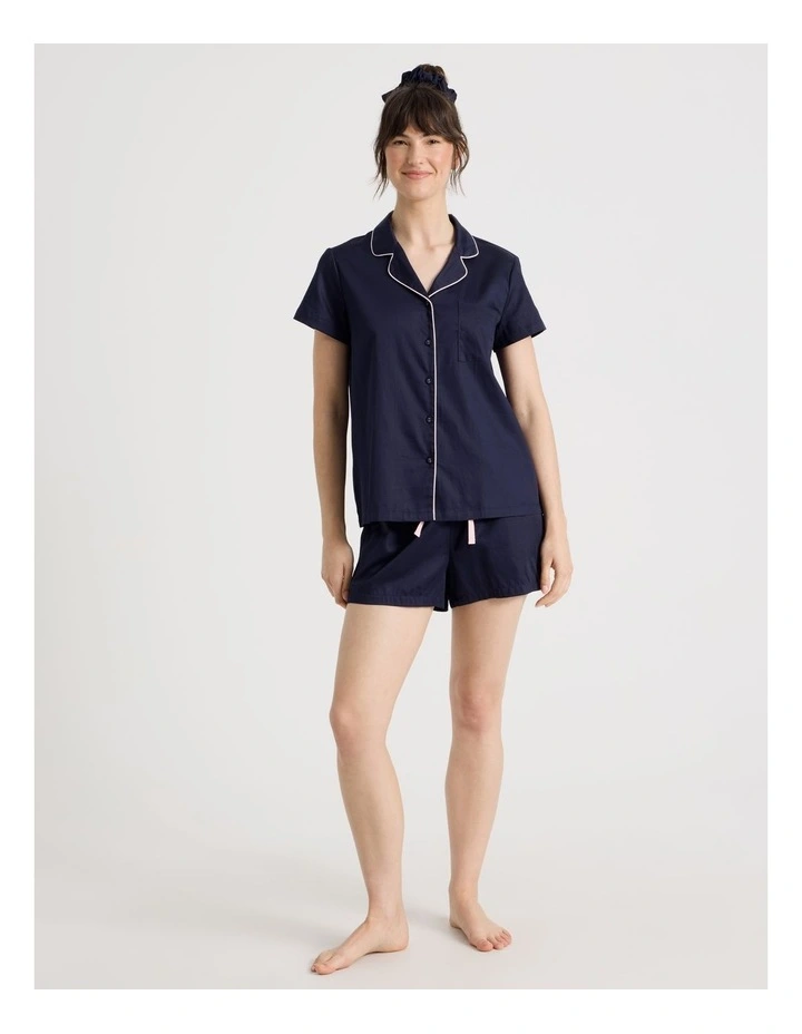 Cotton Sateen Short Sleeve Short Pant Gifting Pyjama Set in Navy image 7