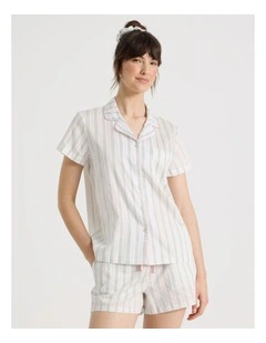 Cotton Sateen Short Sleeve Short Pant Gifting Pyjama Set in Pink and Green Stripe