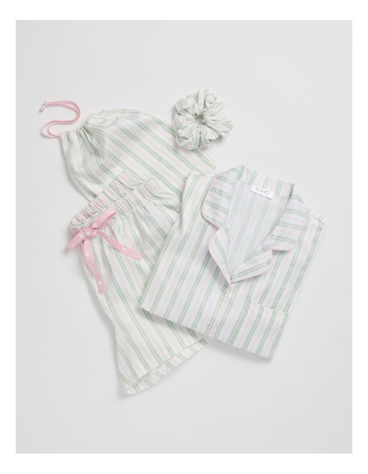 Cotton Sateen Short Sleeve Short Pant Gifting Pyjama Set in Pink and Green Stripe image 2