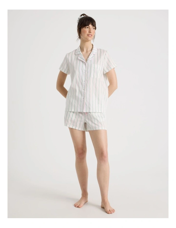 Cotton Sateen Short Sleeve Short Pant Gifting Pyjama Set in Pink and Green Stripe image 3
