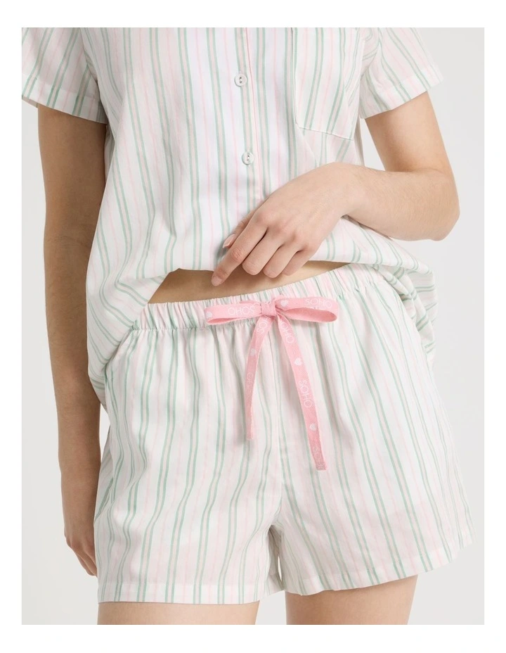 Cotton Sateen Short Sleeve Short Pant Gifting Pyjama Set in Pink and Green Stripe image 4