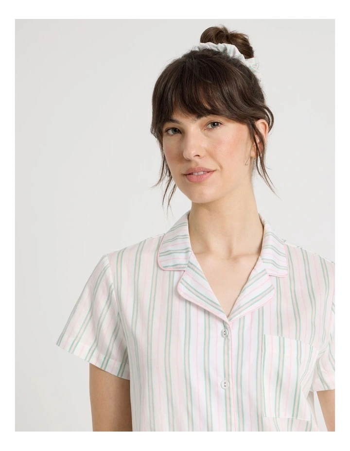 Cotton Sateen Short Sleeve Short Pant Gifting Pyjama Set in Pink and Green Stripe image 5