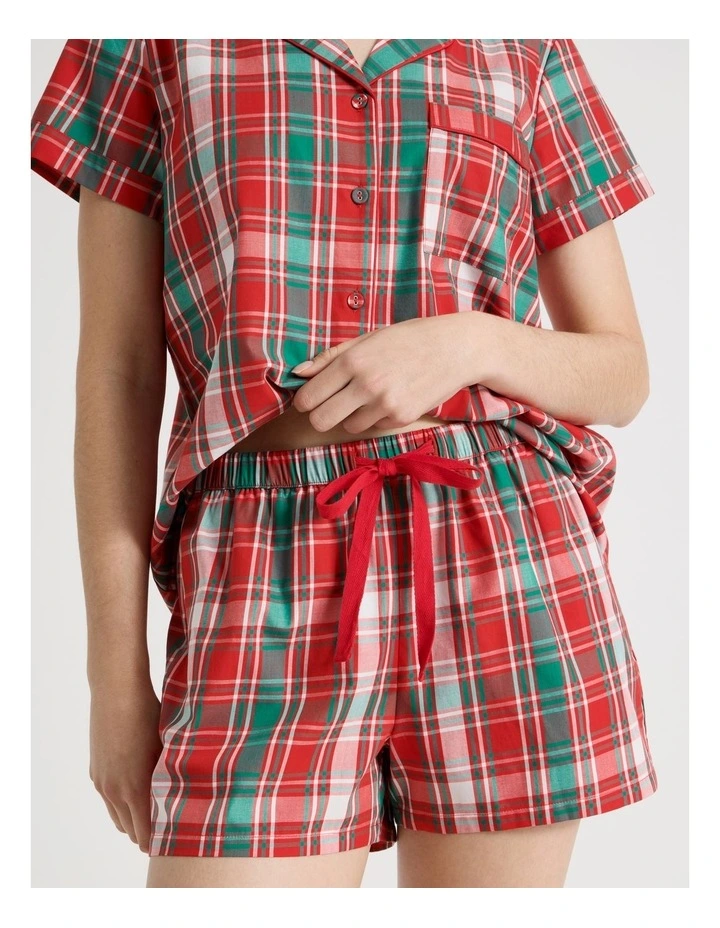 Cotton Sateen Short Sleeve Pyjama Set with Gift Bag in Red Tartan image 4