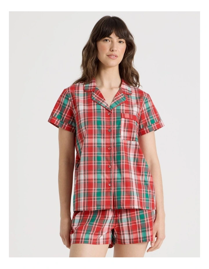 Cotton Sateen Short Sleeve Pyjama Set with Gift Bag in Red Tartan image 5