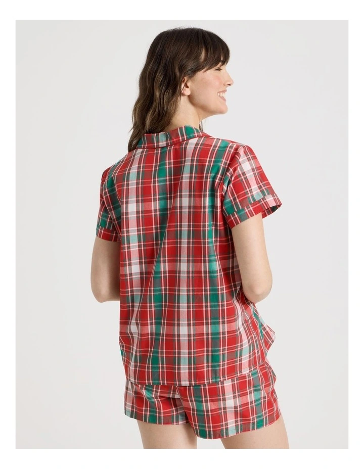 Cotton Sateen Short Sleeve Pyjama Set with Gift Bag in Red Tartan image 6