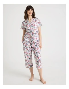 Cotton 3/4 Pant Pyjama Set in Watercolour Floral