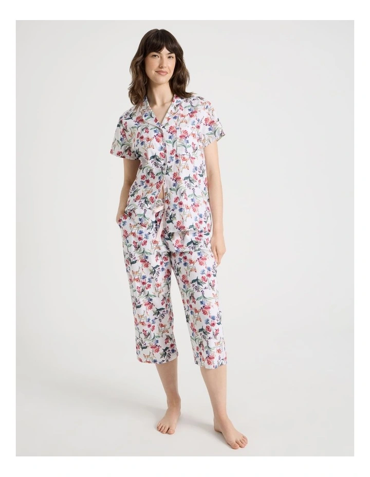 Cotton 3/4 Pant Pyjama Set in Watercolour Floral image 1