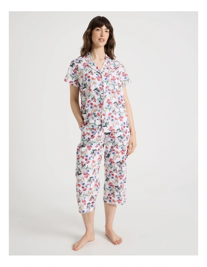 Cotton 3/4 Pant Pyjama Set in Watercolour Floral image 4