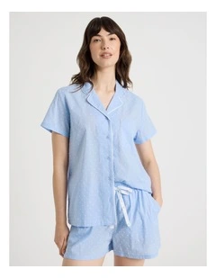 Cotton Woven Short Sleeve Short Pant Pyjama Set in Blue Clipdot