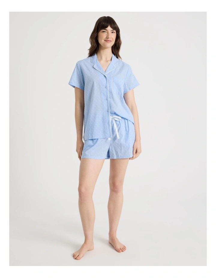 Cotton Woven Short Sleeve Short Pant Pyjama Set in Blue Clipdot image 2
