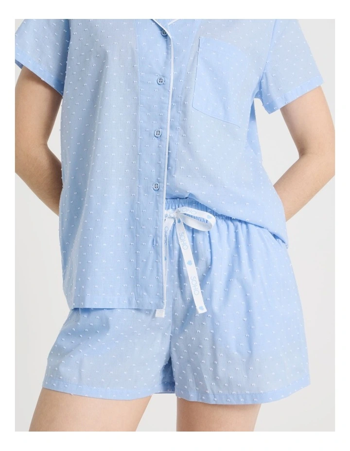 Cotton Woven Short Sleeve Short Pant Pyjama Set in Blue Clipdot image 3