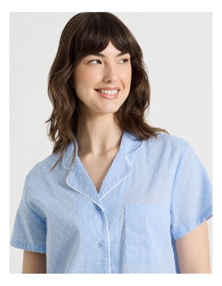 Cotton Woven Short Sleeve Short Pant Pyjama Set in Blue Clipdot image 4
