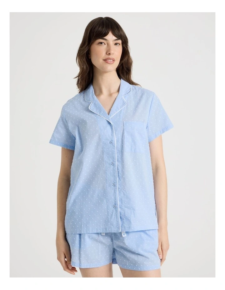 Cotton Woven Short Sleeve Short Pant Pyjama Set in Blue Clipdot image 5
