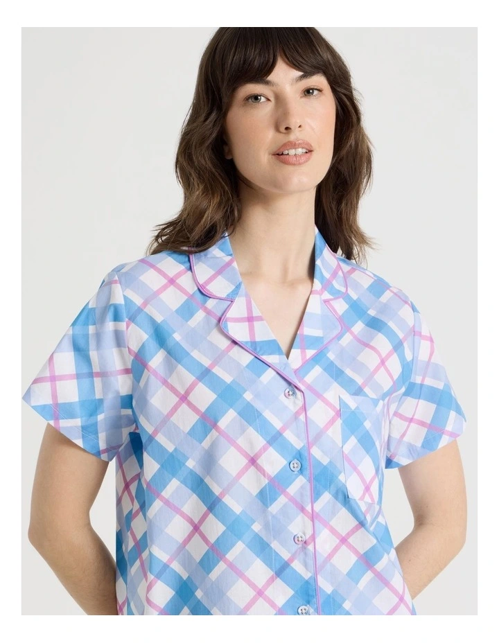 Cotton Woven Short Sleeve Short Pant Pyjama Set in Blue Diamond Check image 5