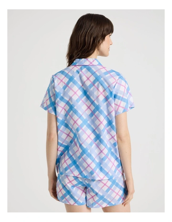 Cotton Woven Short Sleeve Short Pant Pyjama Set in Blue Diamond Check image 6