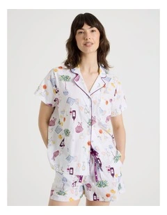 Cotton Woven Short Sleeve Short Pant Pyjama Set in Novelty Summer