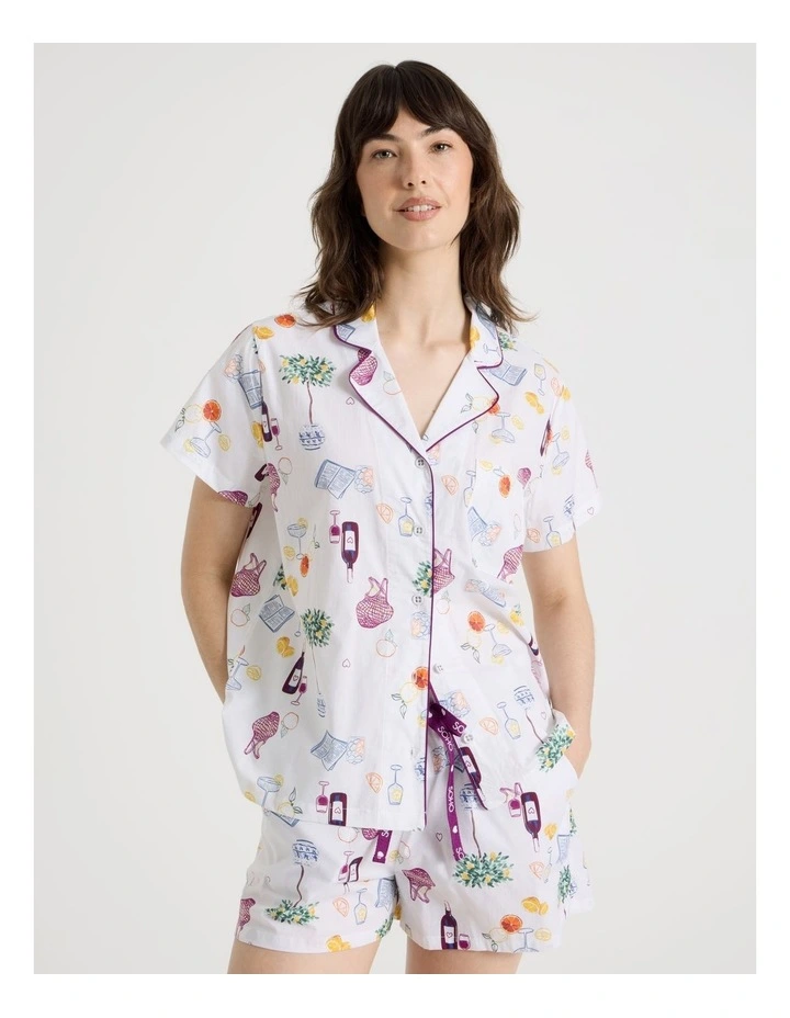 Cotton Woven Short Sleeve Short Pant Pyjama Set in Novelty Summer image 1