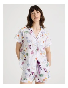 Cotton Woven Short Sleeve Short Pant Pyjama Set in Novelty Summer