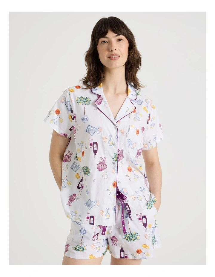 Cotton Woven Short Sleeve Short Pant Pyjama Set in Novelty Summer image 1