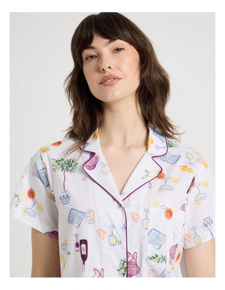 Cotton Woven Short Sleeve Short Pant Pyjama Set in Novelty Summer image 3