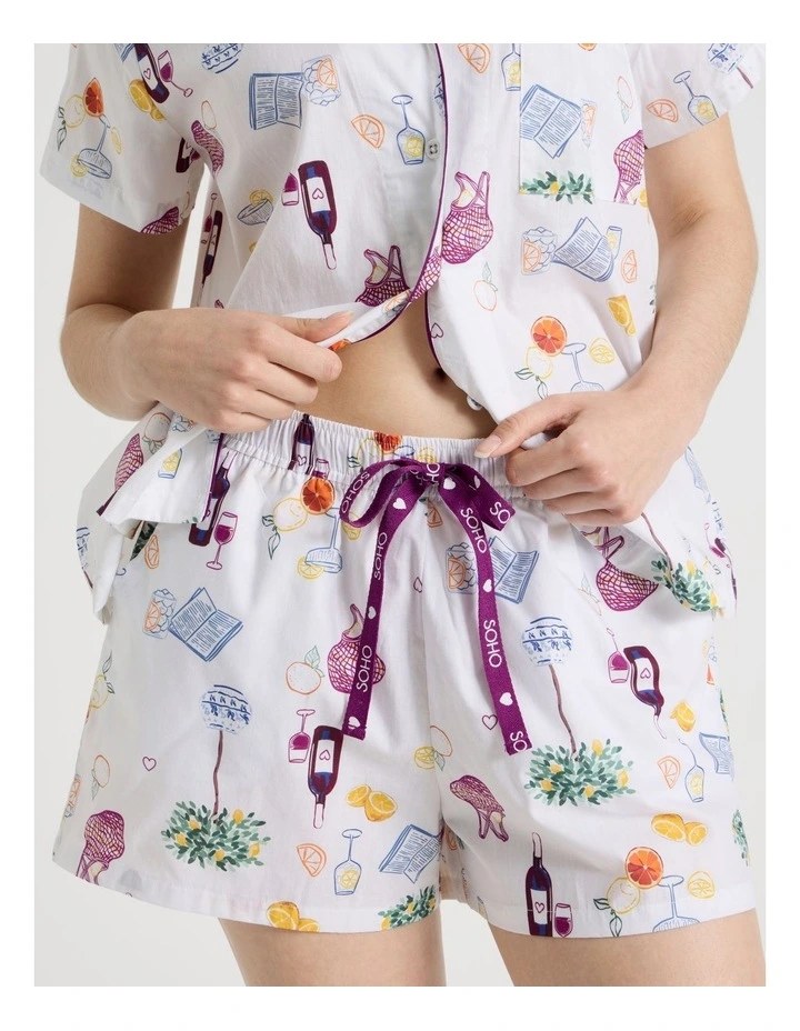 Cotton Woven Short Sleeve Short Pant Pyjama Set in Novelty Summer image 6