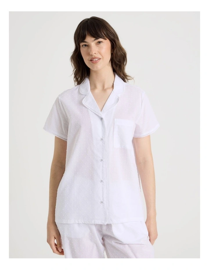 Cotton Clipdot Short Sleeve Long Pant Pyjamas with Lace in White image 4