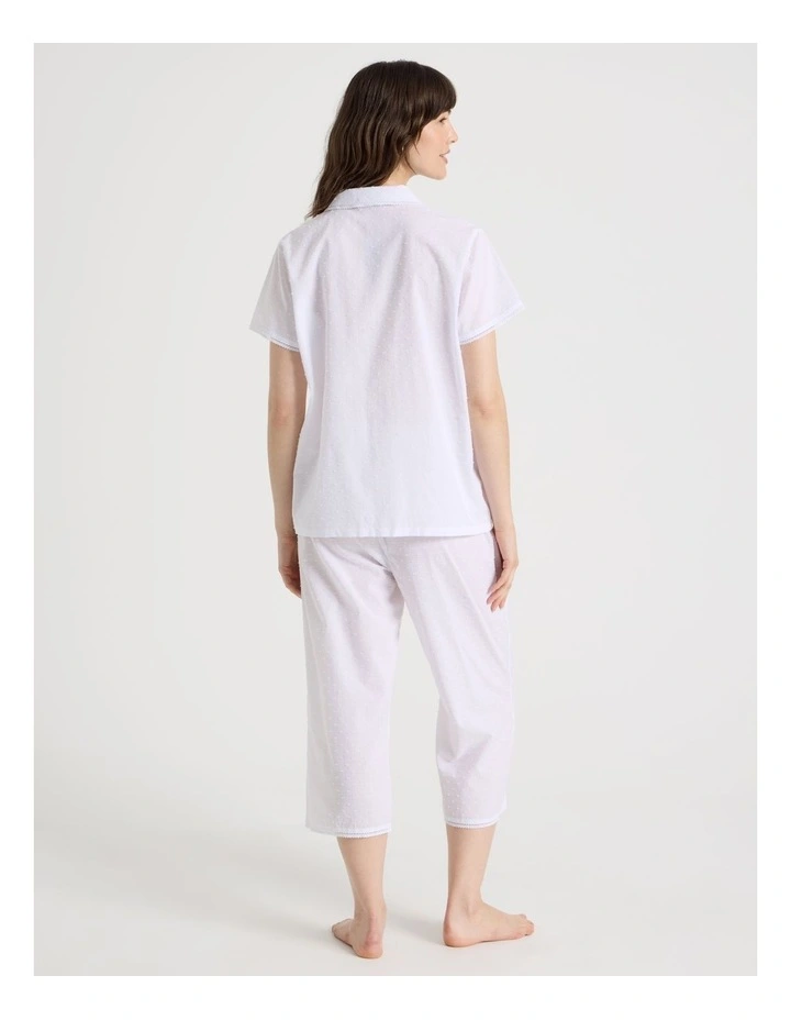 Cotton Clipdot Short Sleeve Long Pant Pyjamas with Lace in White image 6