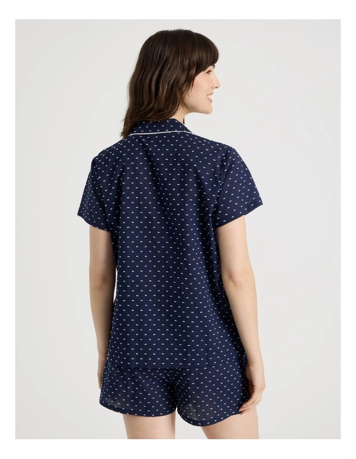 Cotton Woven Clipdot Short Sleeve Pyjama Set in Navy image 6