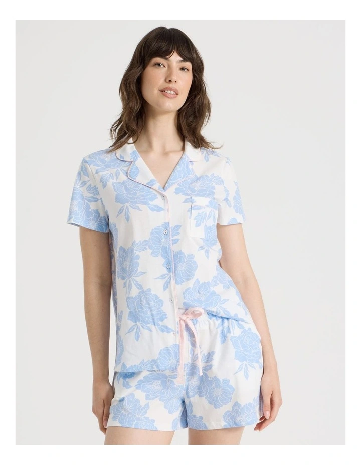 Relaxed Knit Pyjama Set in Blue Floral image 1