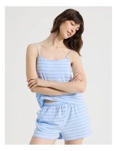 Cotton Jersey Cami Boxer Set in Blue Stripe