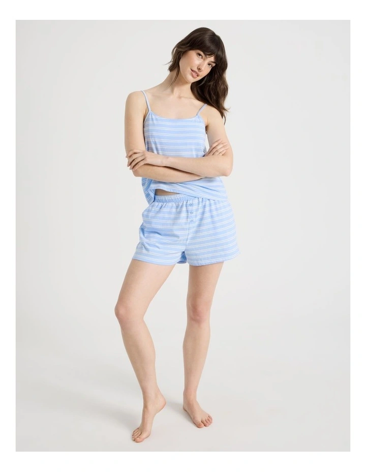 Cotton Jersey Cami Boxer Set in Blue Stripe image 2