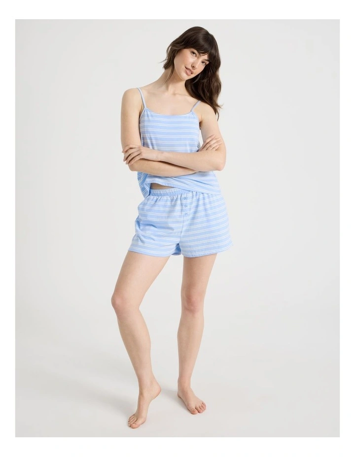 Cotton Jersey Cami Boxer Set in Blue Stripe image 2