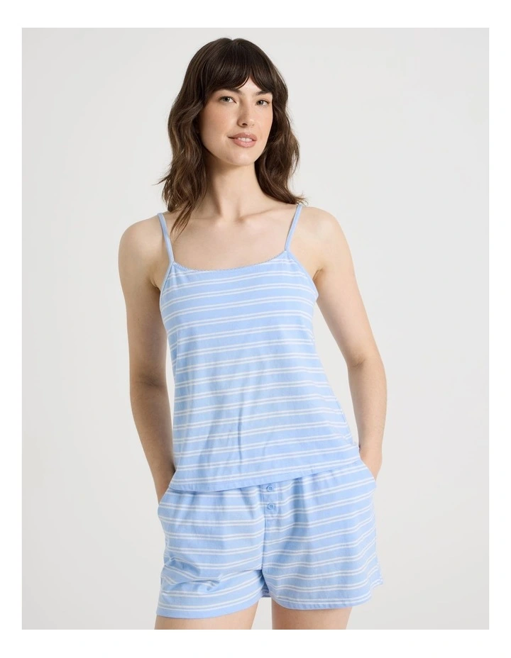 Cotton Jersey Cami Boxer Set in Blue Stripe image 3