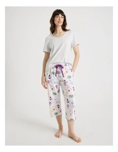 Cotton Knit V-Neck 3/4 Pyjama Set in Grey Novelty