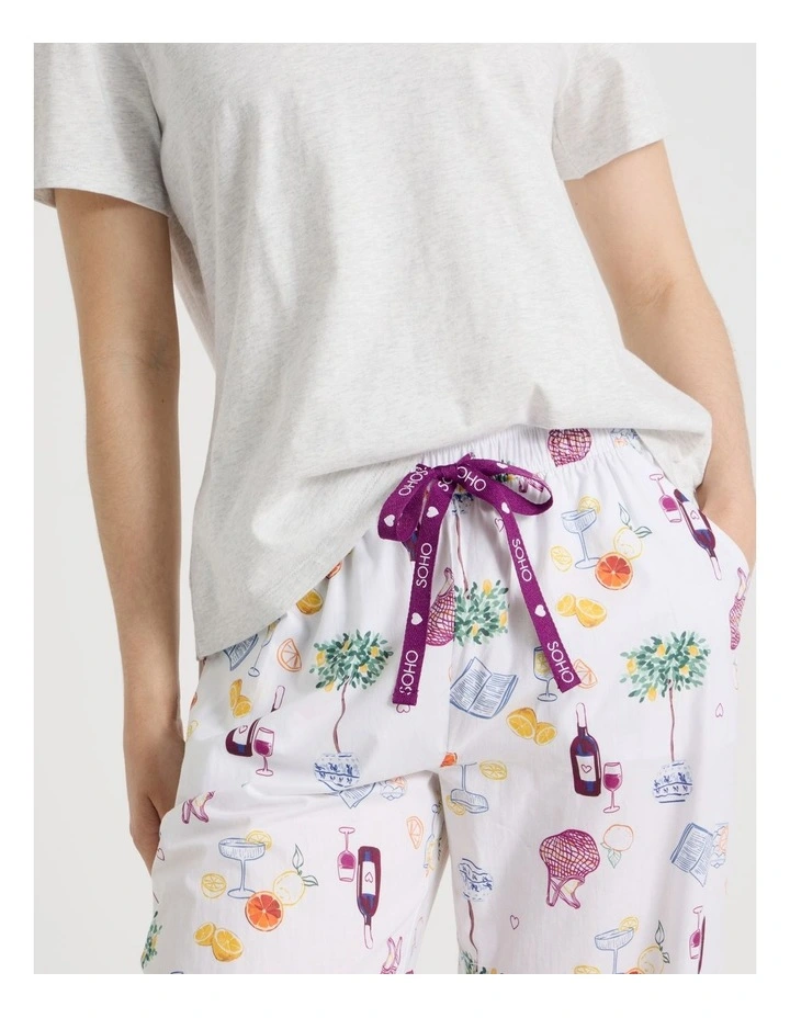 Cotton Knit V-Neck 3/4 Pyjama Set in Grey Novelty image 2