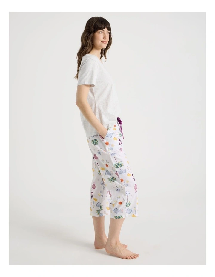 Cotton Knit V-Neck 3/4 Pyjama Set in Grey Novelty image 4