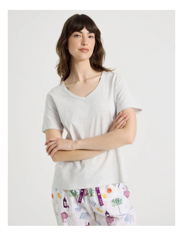Cotton Knit V-Neck 3/4 Pyjama Set in Grey Novelty image 5