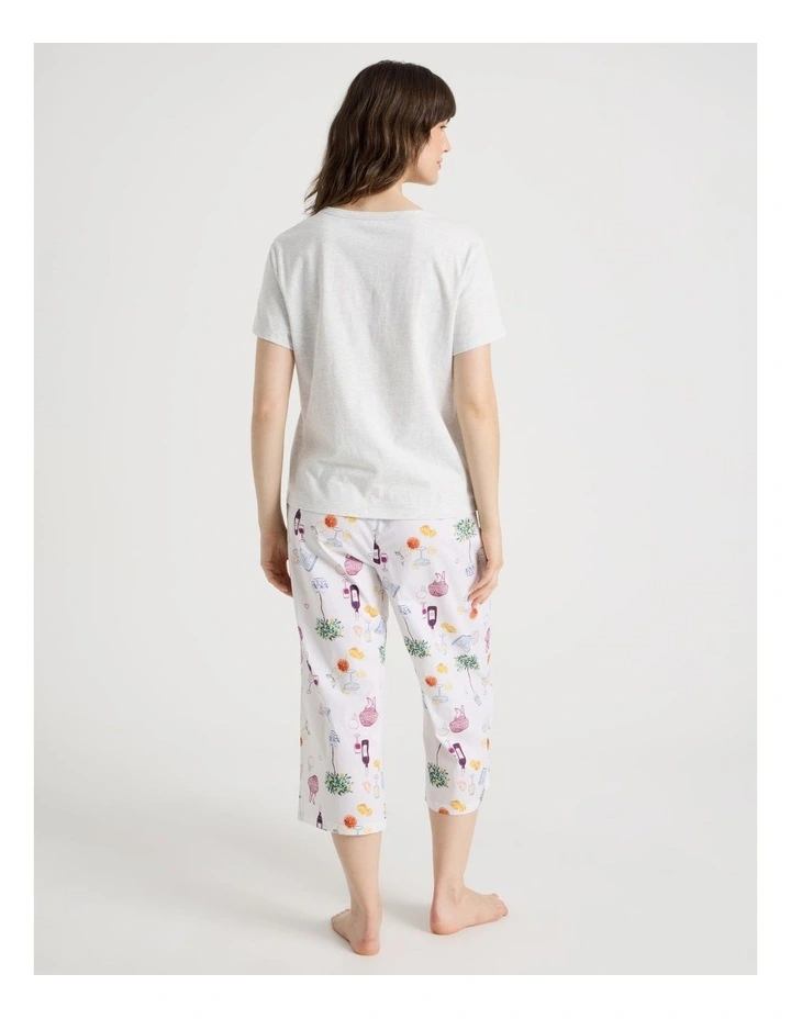 Cotton Knit V-Neck 3/4 Pyjama Set in Grey Novelty image 6