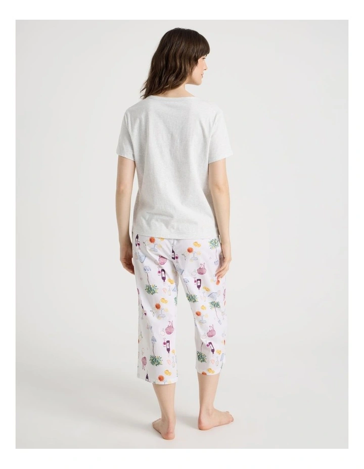 Cotton Knit V-Neck 3/4 Pyjama Set in Grey Novelty image 6