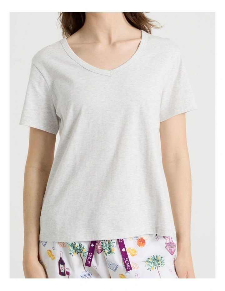 Cotton Knit V-Neck 3/4 Pyjama Set in Grey Novelty image 7